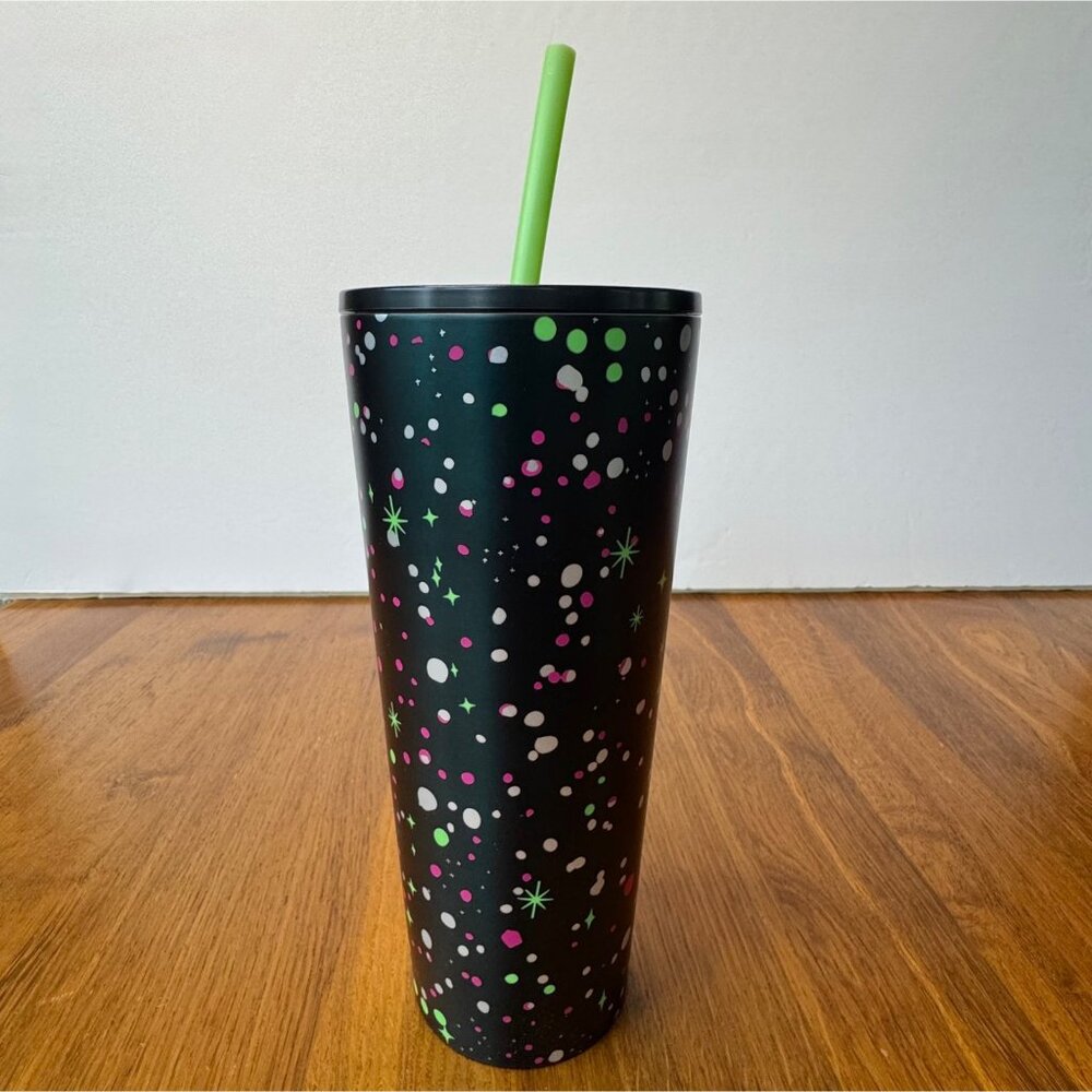 STARBUCKS 2020 Holiday Steel Tumbler 24 Oz Confetti Dots Green Limited Edition - Picture 2 of 6